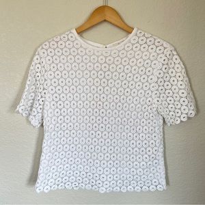 Kate Spade New York White Guipure Lace Short Sleeve Top Women’s 8 Lined Romantic